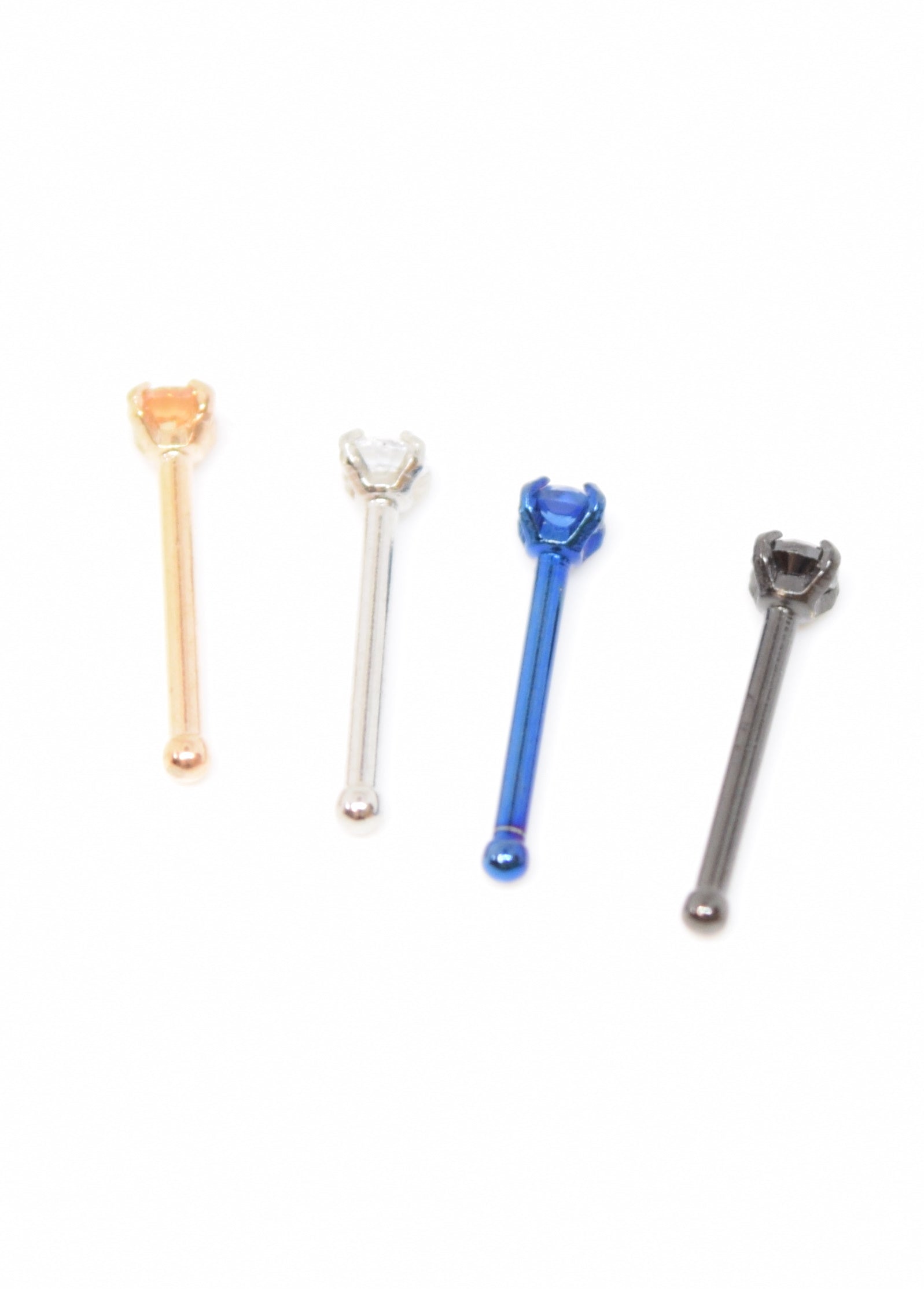 4 Pack Nose Studs with Coloured Gem Stone