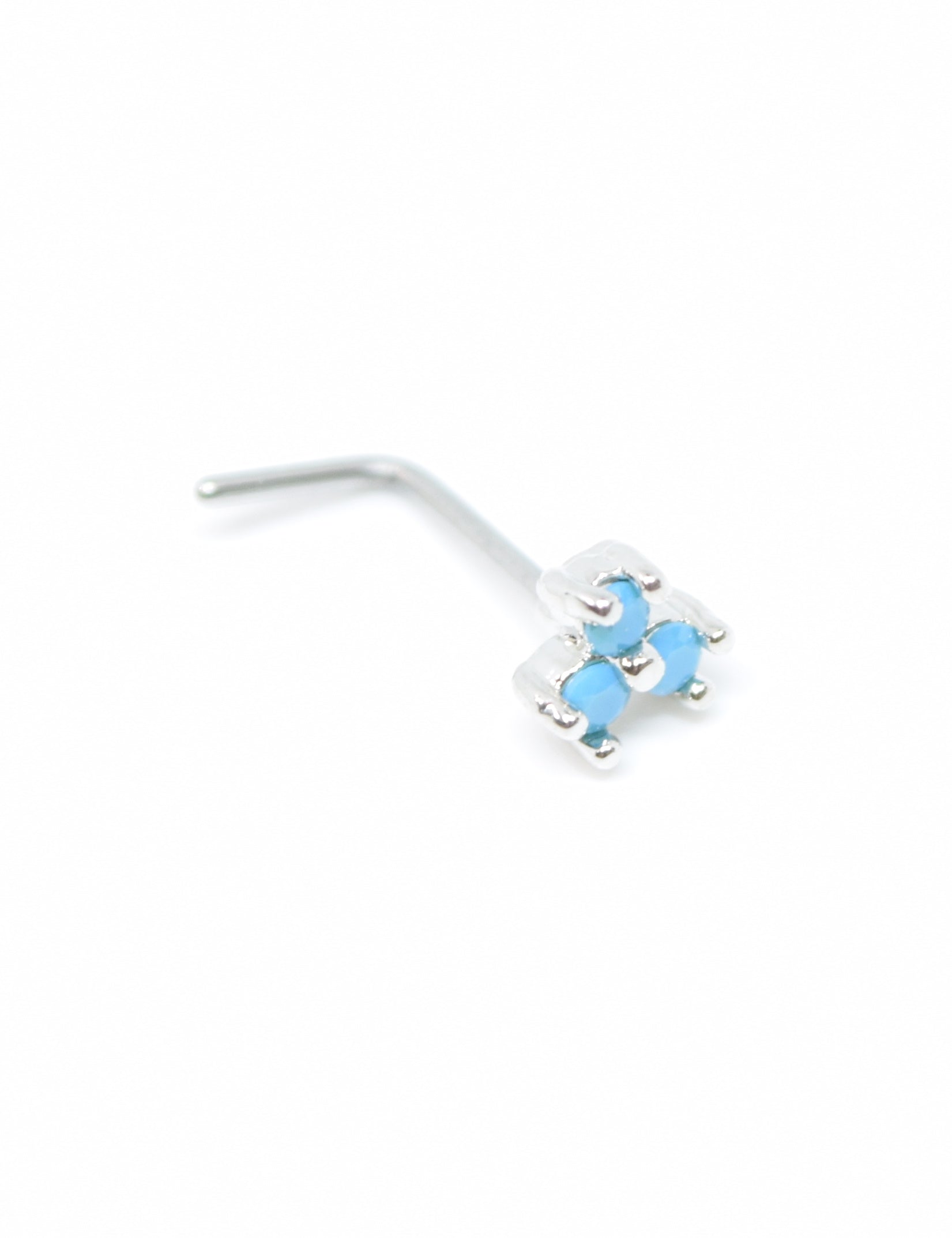 Single Silver L Shape bright blue stone