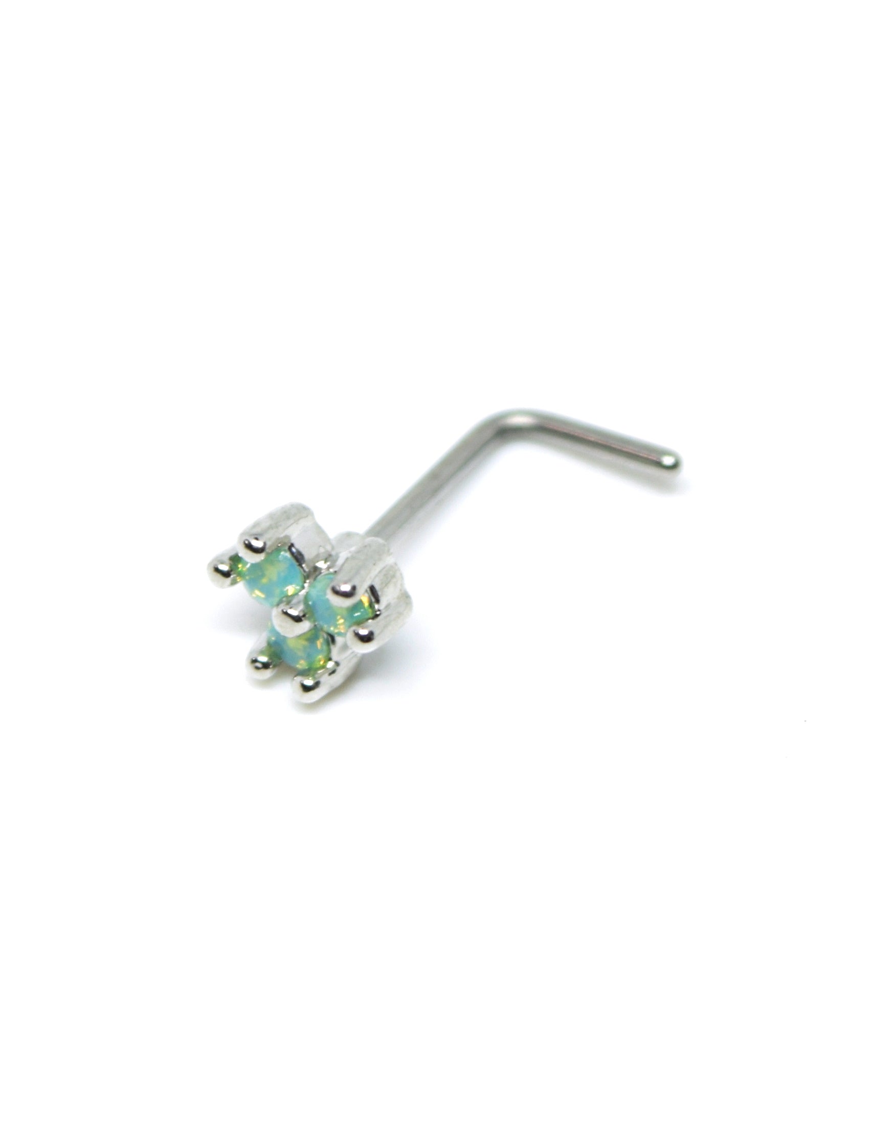 Silver L Shaped green stoned piece