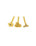 3 Pack of Gold Small Gem Decorated Nose Studs