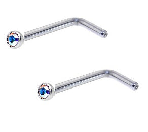 2 Pack L Bend Tiny Gem Crystal Steel Nose Studs - beauty spot warehouse
