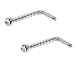 2 Pack L Bend Tiny Gem Crystal Steel Nose Studs - beauty spot warehouse