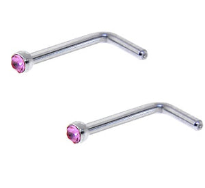 2 Pack L Bend Tiny Gem Crystal Steel Nose Studs - beauty spot warehouse