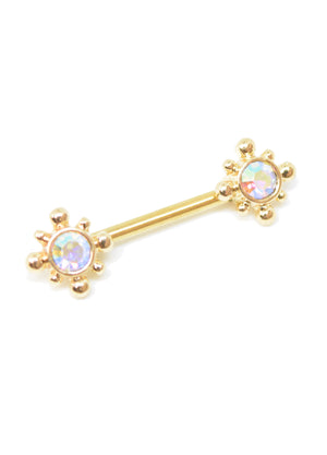 Gold Nipple bar with duo gems