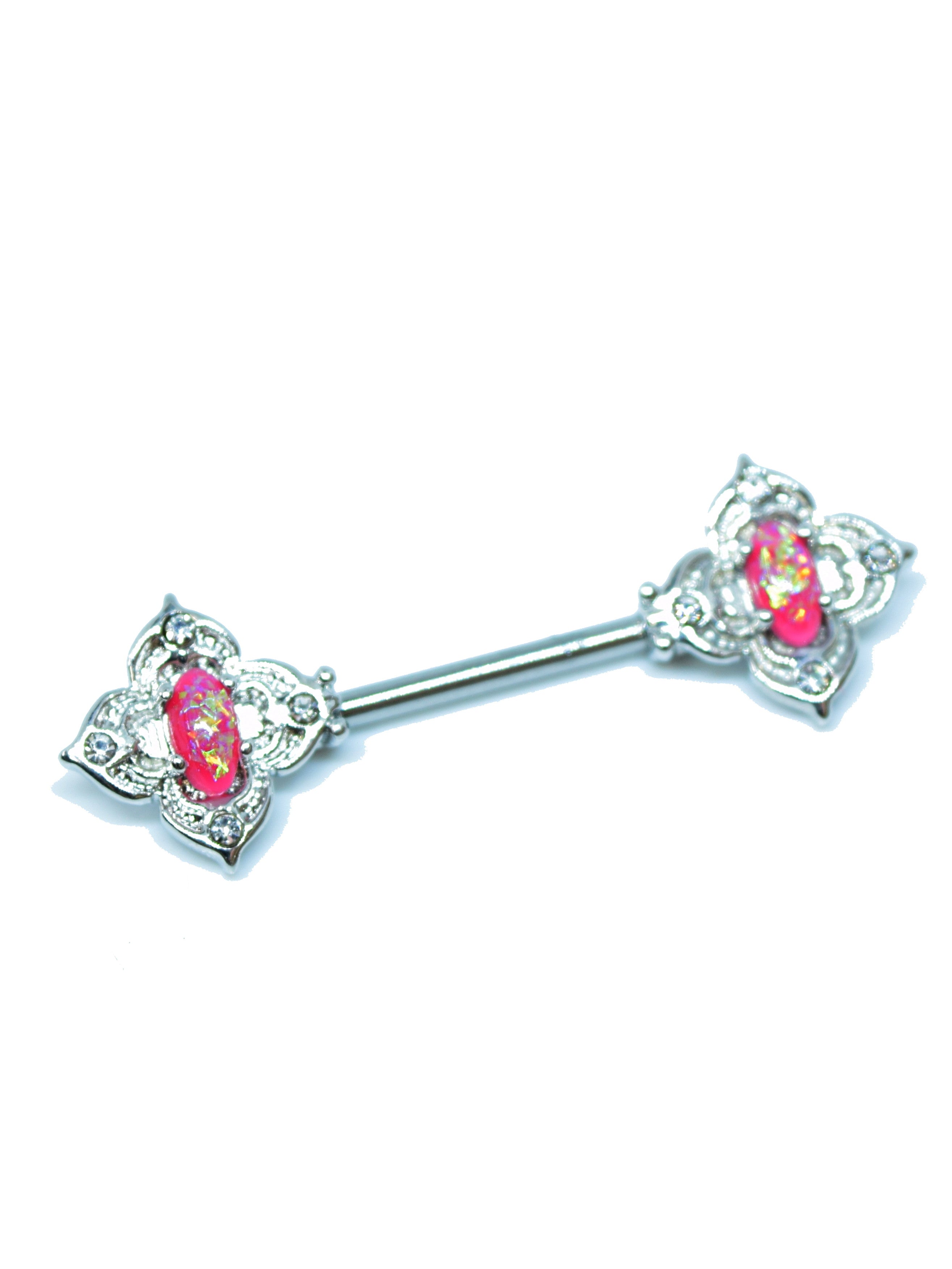 NP04 Art Deco Silver and red gem bar