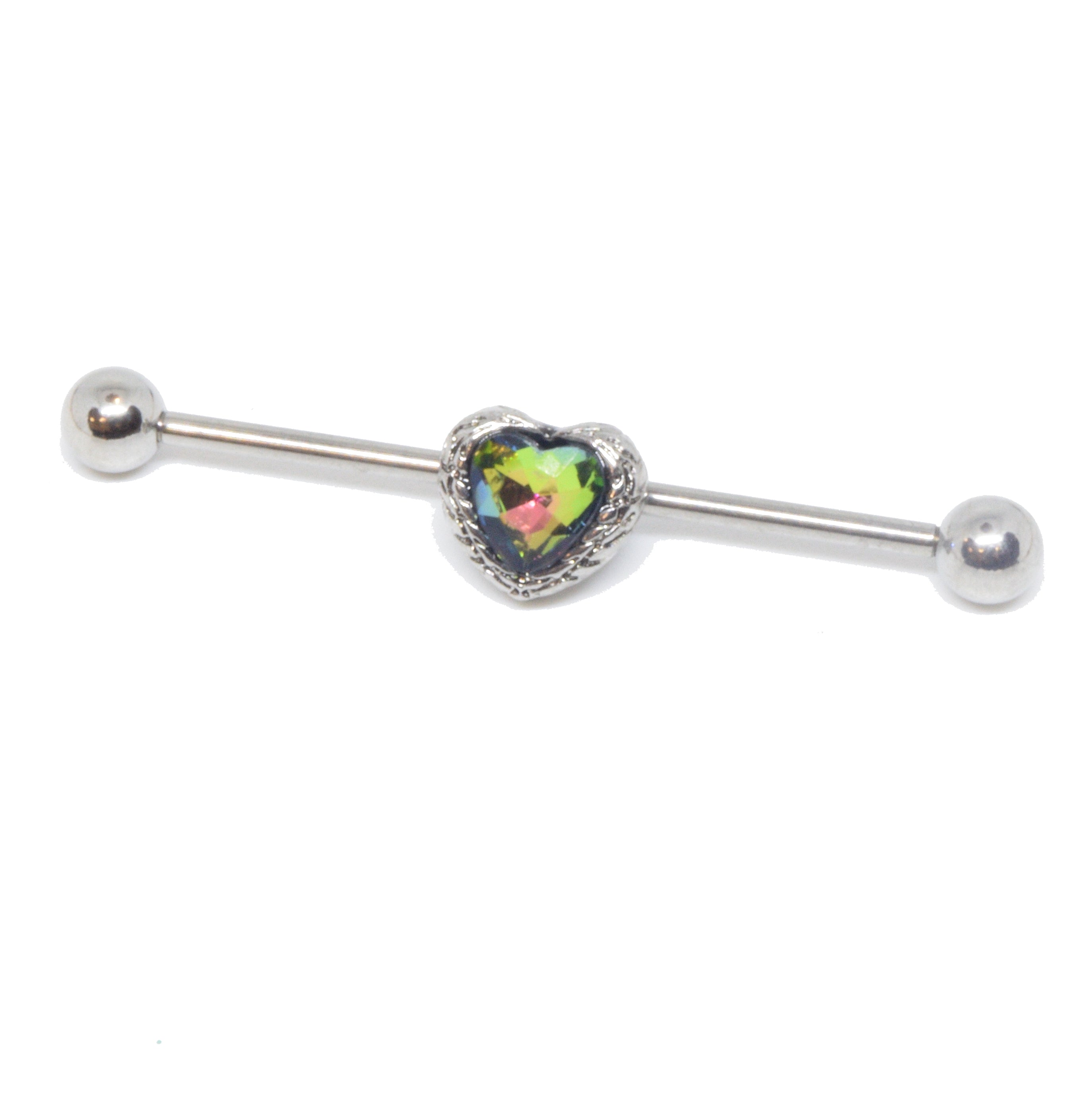 Hearted Encrusted Gem Industrial Scaffold Barbell Bar Piercing Jewellery 34mm SCAFF 01