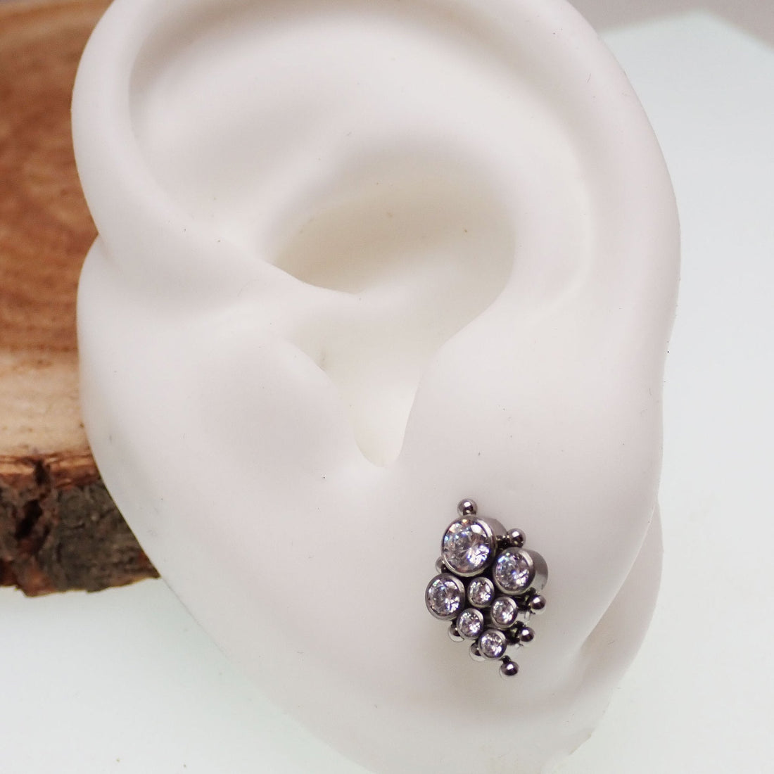 Beaded CZ Diamond Cluster Titanium Earrings