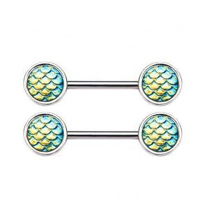 Green Mermaid Scale Nipple Ring Barbell - beauty spot warehouse