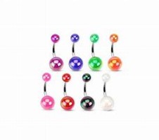 A set of five multicolored round body jewelry pieces with a 12mm diameter, displayed against a white background.