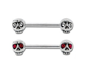 SurgicalSteel Skull with Gem Eyes Nipple Bar 1.6mm x 12mm - beauty spot warehouse