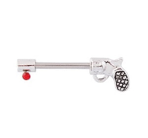 Six Shooter Gun Nipple Bar With Gem 1.6mm x 12mm - beauty spot warehouse