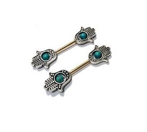 Gold Plated Mystic Palm Nipple Bar 1.6mm x 14mm - beauty spot warehouse