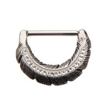 Surgical Steel Clear Crystal Gem Feather Nipple Clicker Bar 1.6mm x 12mm - beauty spot warehouse